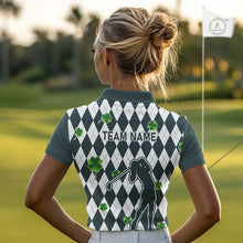 Load image into Gallery viewer, Green argyle pattern lucky shamrock Golf Polo Shirt For Women Custom St. Patrick&#39;s ladies golf outfit NQS10775