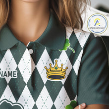 Load image into Gallery viewer, Green argyle pattern lucky shamrock Golf Polo Shirt For Women Custom St. Patrick&#39;s ladies golf outfit NQS10775