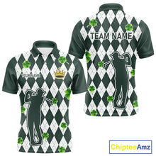 Load image into Gallery viewer, Green argyle pattern lucky shamrock Golf Polo Shirt For Men Custom St. Patrick&#39;s mens golf outfit NQS10775