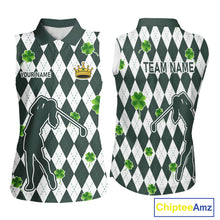 Load image into Gallery viewer, Green argyle pattern lucky shamrock Sleeveless Polo Shirt Custom St. Patrick&#39;s ladies golf outfit NQS10775
