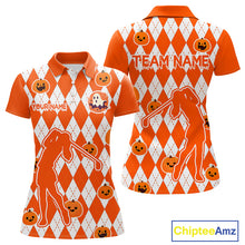 Load image into Gallery viewer, Orange argyle pattern pumpkin Golf Polo Shirt For Women Custom Halloween ladies golf outfit NQS10776