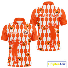 Load image into Gallery viewer, Orange argyle pattern pumpkin Golf Polo Shirt For Men Custom Halloween mens golf outfit NQS10776