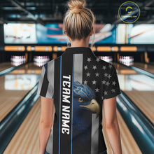 Load image into Gallery viewer, Black American Flag Eagle Bowling Shirts For Women Custom Patriotic Bowling Team Jerseys NQS11152