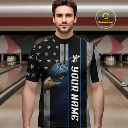 Black American Flag Eagle Bowling Shirts For Men Custom Patriotic Bowling Team Jerseys NQS11152