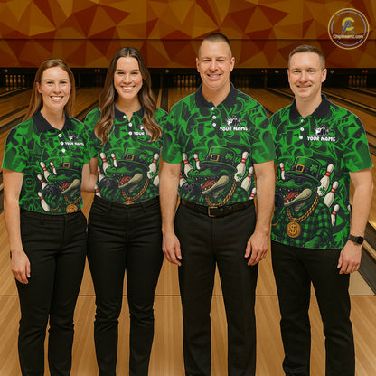Funny Alligator Bowling Shirts For Men Custom Green graffiti pattern St Patrick Bowling Team Jersey NQS11161