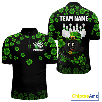 Black and Green Shamrock Funny Bowling Shirts For Men Custom St Patrick's Day Bowling Team Jersey NQS11163