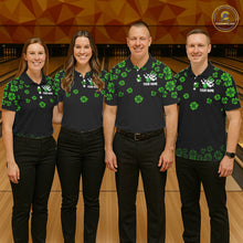 Load image into Gallery viewer, Black and Green Shamrock Funny Bowling Shirts For Men Custom St Patrick's Day Bowling Team Jersey NQS11163