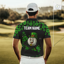 Load image into Gallery viewer, Black and Green Shamrock Funny Golf Polo Shirt For Men Custom St Patrick's Day mens golf outfit NQS11164