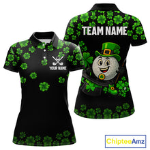 Load image into Gallery viewer, Black and Green Shamrock Funny Golf Polo Shirt For Women Custom St Patrick's Day ladies golf outfit NQS11164