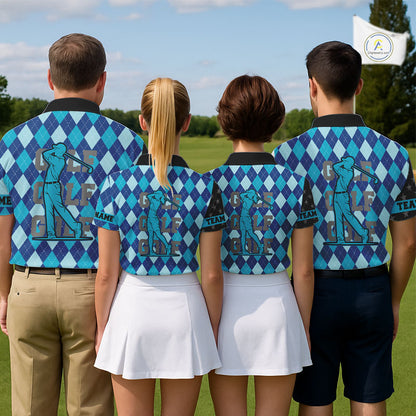Personalized golf polo shirts for Women blue argyle pattern black American Flag patriotic golf shirts NQS11368