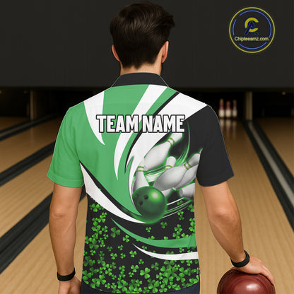 Green shamrock pattern Bowling Hawaiian Shirt custom St Patrick's Day bowling outfits team jerseys NQS11166