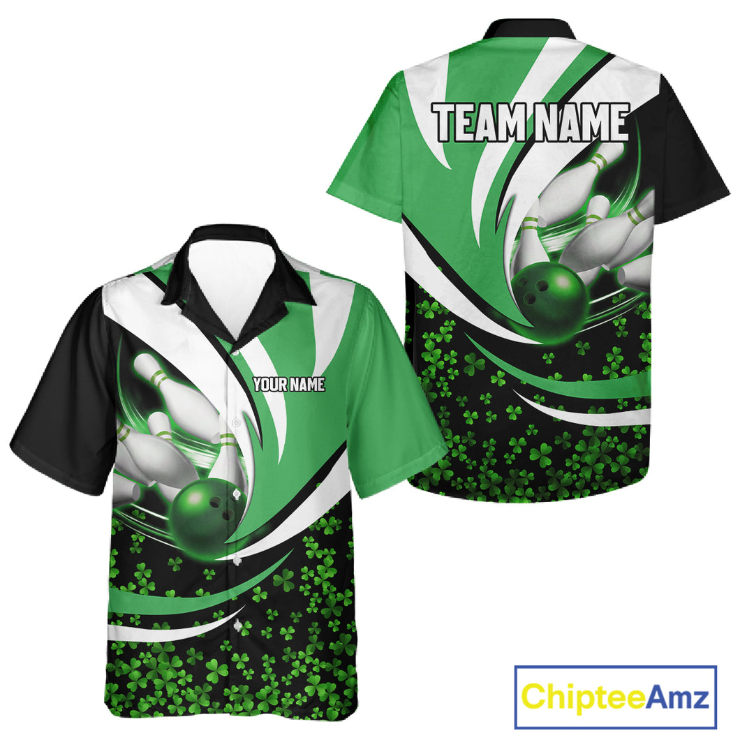 Green shamrock pattern Bowling Hawaiian Shirt custom St Patrick's Day bowling outfits team jerseys NQS11166