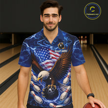 Load image into Gallery viewer, Blue Lightning Thunder US Flag Eagle Bowling Hawaiian Shirt Custom Patriotic Team Bowling Jerseys NQS11580