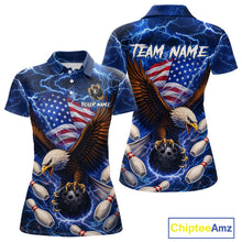 Load image into Gallery viewer, Blue Lightning Thunder US Flag Eagle Bowling Shirts for Women Custom Patriotic Team Bowling Jerseys NQS11580