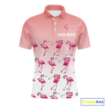 Load image into Gallery viewer, Funny Pink Flamingo Golf polo shirt for men custom Flamingo golfer pattern golf shirts NQS11714