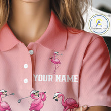 Load image into Gallery viewer, Funny Pink Flamingo Golf polo shirt for Women custom Flamingo golfer pattern golf shirts NQS11714