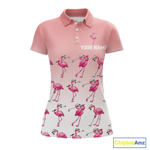 Load image into Gallery viewer, Funny Pink Flamingo Golf polo shirt for Women custom Flamingo golfer pattern golf shirts NQS11714