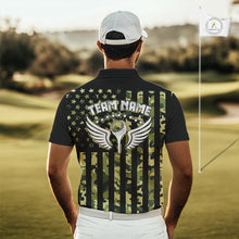 Load image into Gallery viewer, Black and Green Camo American Flag Golf Polo Shirts For Men Custom patriotic men's golf clothing NQS11178