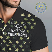 Load image into Gallery viewer, Black and Green Camo American Flag Golf Polo Shirts For Men Custom patriotic men's golf clothing NQS11178