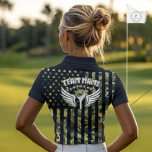 Load image into Gallery viewer, Black and Green Camo American Flag Golf Polo Shirts For Women Custom patriotic ladies's golf clothing NQS11178