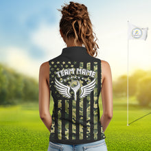 Load image into Gallery viewer, Black and Green Camo American Flag Sleeveless Polo Shirts Custom patriotic ladies's golf clothing NQS11178