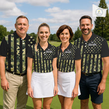 Load image into Gallery viewer, Black and Green Camo American Flag Golf Polo Shirts For Men Custom patriotic men's golf clothing NQS11178