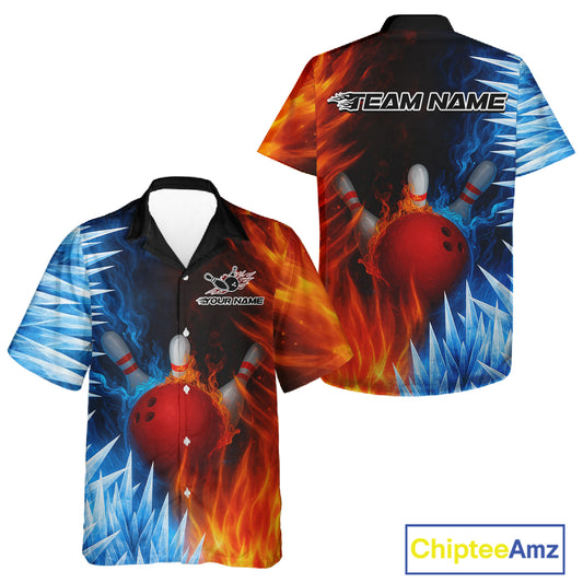 Fire and Ice Pattern Bowling Hawaiian Shirts Custom Flame Team Bowling Jerseys NQS11184