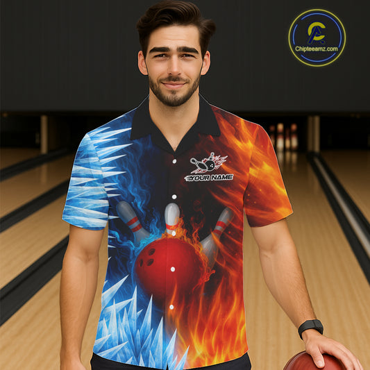Fire and Ice Pattern Bowling Hawaiian Shirts Custom Flame Team Bowling Jerseys NQS11184