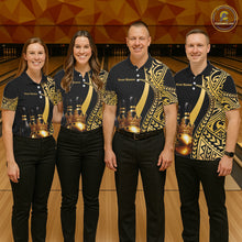 Load image into Gallery viewer, Black and Gold crown Bowling ball pins Polo, Quarter Zip Shirts for Women Custom Bowling Team jerseys NQS11592