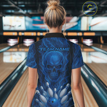 Load image into Gallery viewer, Blue Smoke Flame Skull Bowling shirts for Women custom Bowling Team Jersey, Gift For Bowler NQS10810