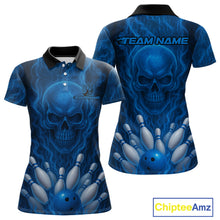 Load image into Gallery viewer, Blue Smoke Flame Skull Bowling shirts for Women custom Bowling Team Jersey, Gift For Bowler NQS10810