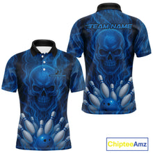 Load image into Gallery viewer, Blue Smoke Flame Skull Bowling shirts for Men custom Bowling Team Jersey, Gift For Bowler NQS10810