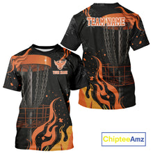 Load image into Gallery viewer, Black and Orange Flame Disc Golf basket Disc golf T-Shirt Custom team disc golf outfit NQS10811