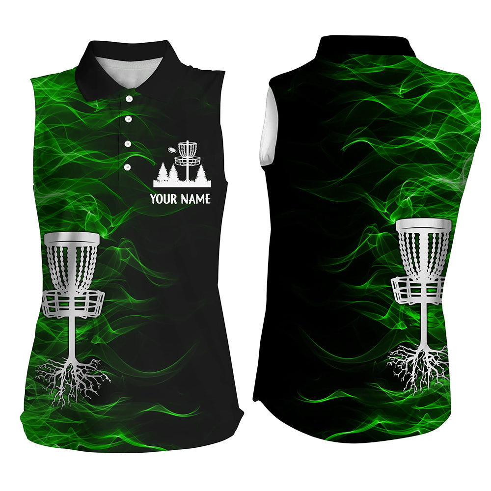 Green smoke black Women disc golf sleeveless polo Shirt custom team disc golf basket disc golf wears NQS8941