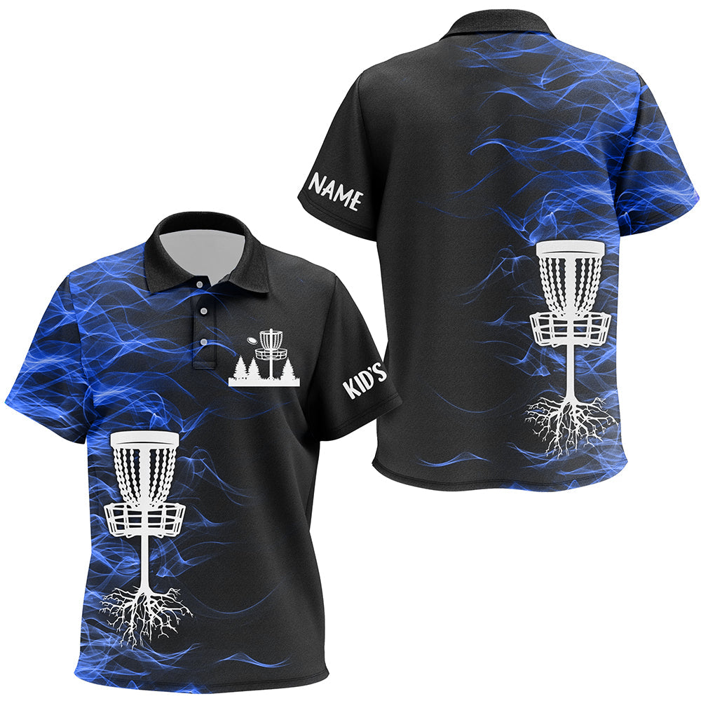 Blue smoke black Kid disc golf polo Shirts custom team disc golf basket Kids frisbee golf jerseys NQS8942