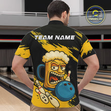 Load image into Gallery viewer, Black And Yellow Funny Beer Bowling Men Polo, 1/4 Zip Shirts Custom Angry Beer Glass Bowling Jersey NQS10784
