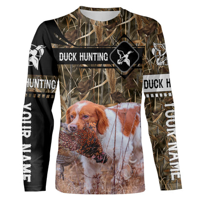 Pheasant Hunting with Brittany dog waterfowl camo Shirts, Personalized Duck Hunting Gifts FSD3727