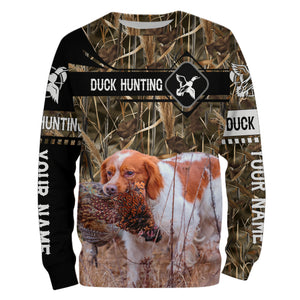 Pheasant Hunting with Brittany dog waterfowl camo Shirts, Personalized Duck Hunting Gifts FSD3727