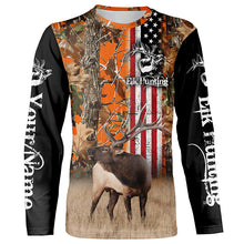 Load image into Gallery viewer, Elk Hunting American Flag Patriotic Custom Name All over print Shirts, Gifts idea for Elk Hunter FSD3077