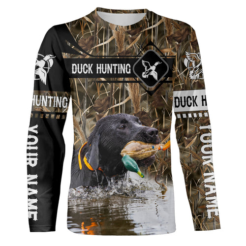 Duck Hunting with Black Labrador Retriever waterfowl camo Shirts, Personalized Duck Hunting Gifts FSD3123