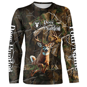 Whitetail Deer Hunting Custom Name Camo Shirt, Deer Hunting Clothing, Camouflage Deer Shirts FSD2385