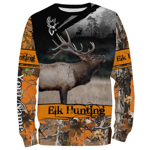 Elk hunting orange camouflage custom name shirts for hunters, Personalized elk hunting gifts FSD51