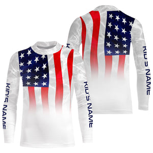 American flag Performance Shirts, Custom Name US Fishing water wave UV Protection shirts for Fisherman FSD4054