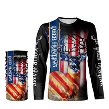 Load image into Gallery viewer, Deer Hunting American flag Patriotic Custom name Shirts, Deer hunting shirt, Gifts for hunters FSD344