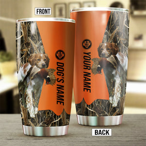 Brittany Birds & Deer shed Hunting Dog Custom name Stainless Steel Tumbler Cup FSD4295