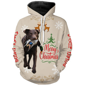 Christmas Chocolate Labrador Retriever Hunting Dog Custom Name Shirts, Gifts for Hunters FSD4611