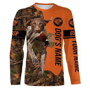 Pheasant Hunting with Dogs GSP Customize Name Shirts, German shorthaired pointer hunting dog shirt FSD4026