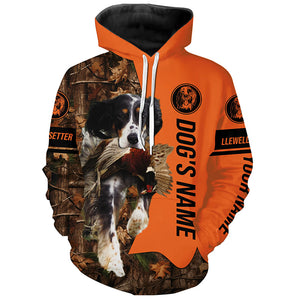 Pheasant Hunting with Dog Llewellin Setter Customize Name Shirts for Bird Hunter, pheasant hunter FSD4039