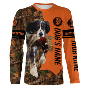 Pheasant Hunting with Dog Llewellin Setter Customize Name Shirts for Bird Hunter, pheasant hunter FSD4039