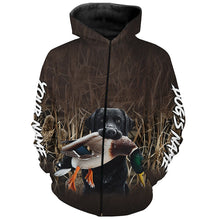 Load image into Gallery viewer, Duck Hunting with Dog Black Labrador Waterfowl Camo Custom Name Shirts, Duck Hunting Clothes FSD4536